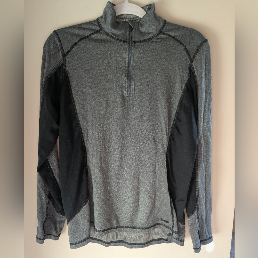L.L. Bean Woman's Quarter Zip Performance Pullover | Gray Black Colorblock SizeM